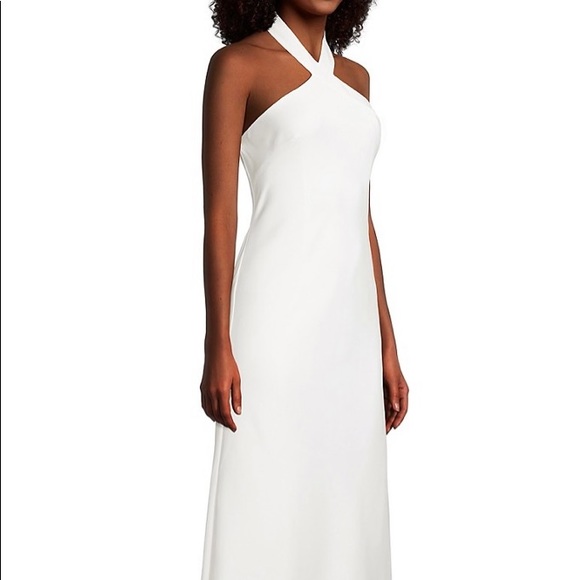 Aidan Mattox Halter Neck Cocktail Midi Dress in Ivory - Picture 6 of 9